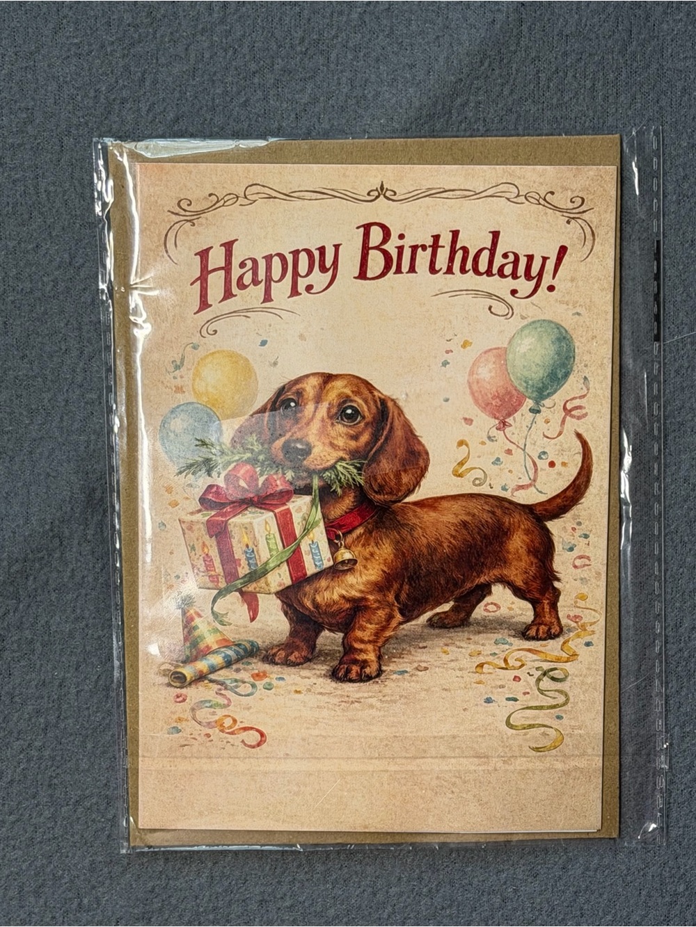 Birthday Card with Dachshund Design - Tan